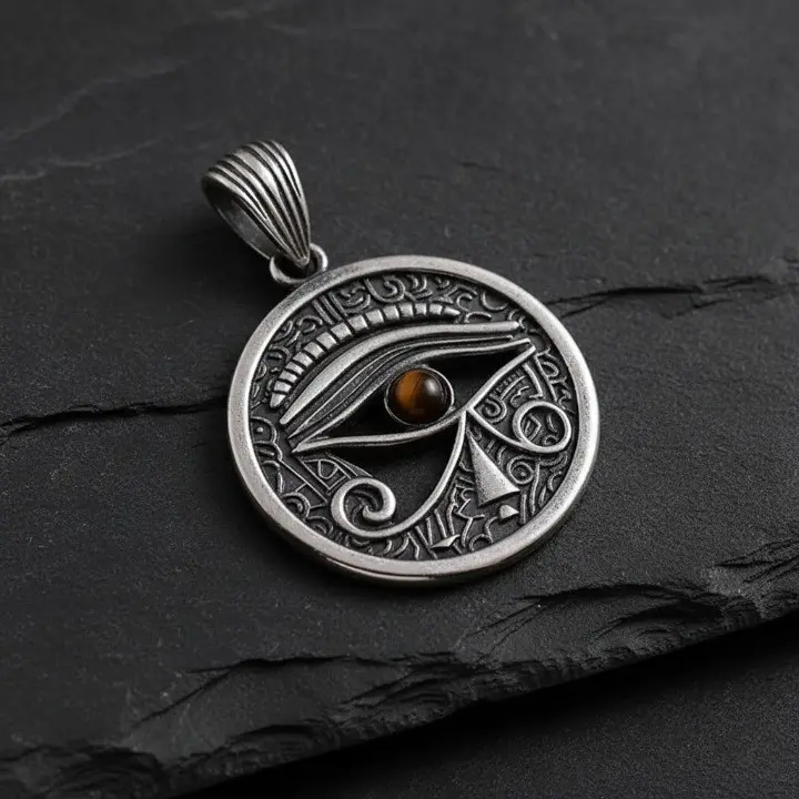 A2-925 Vintage Silver Eye of Horus Pendant Side View